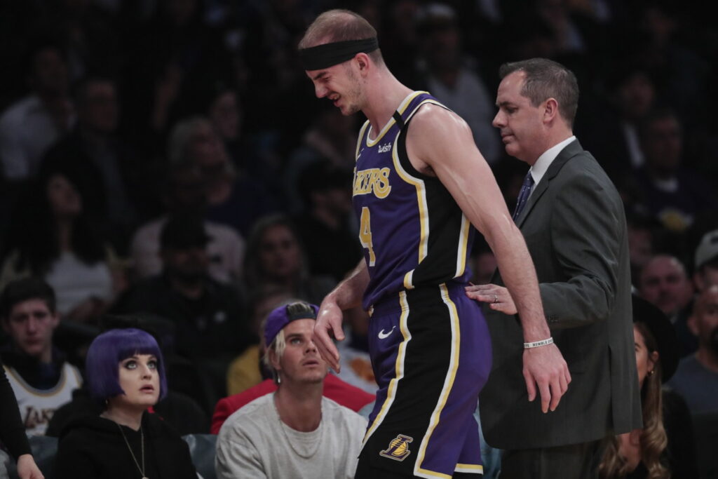 Alex Caruso and Frank Vogel, Los Angeles Lakers vs Orlando Magic at STAPLES Center