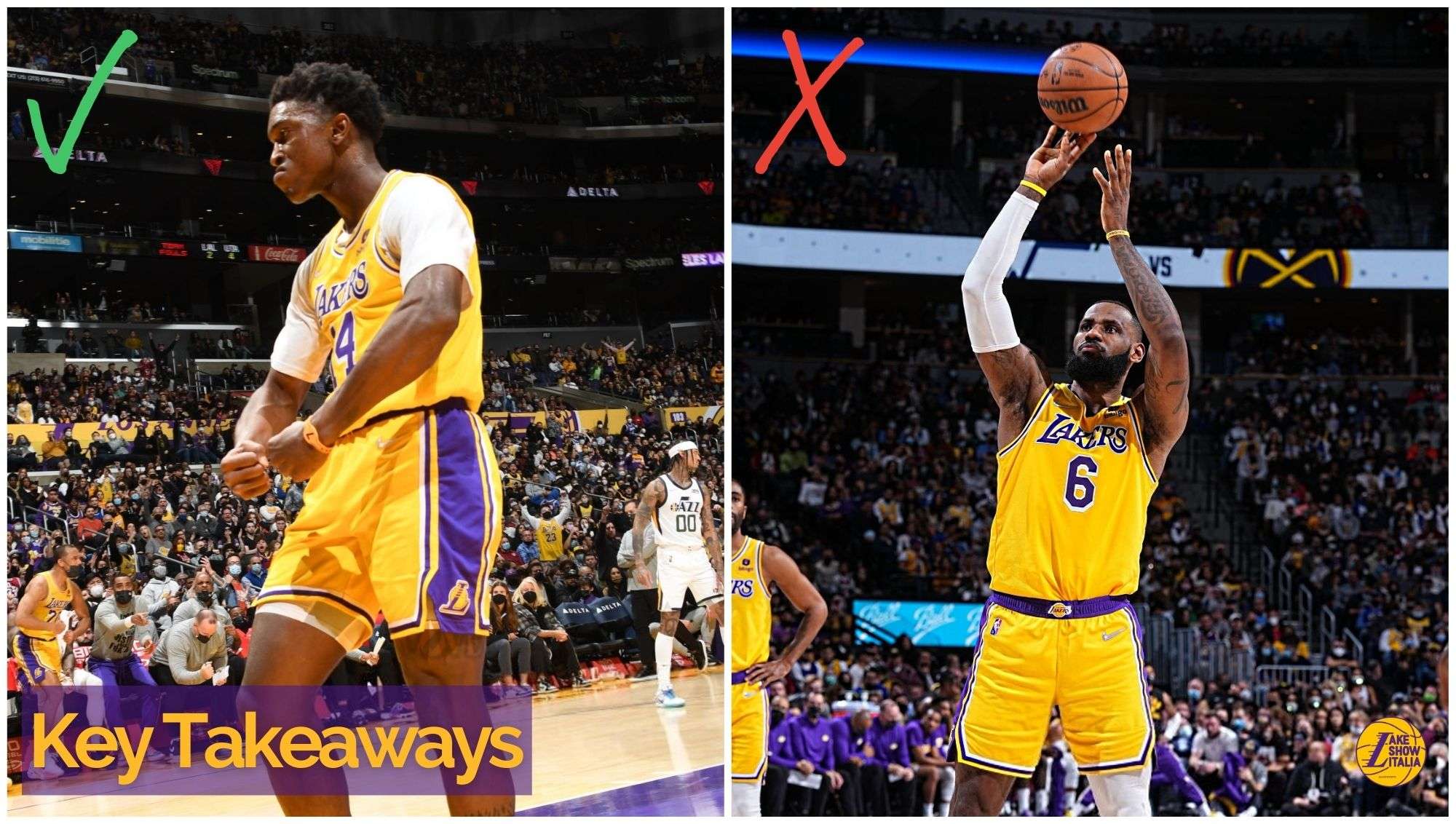 Riassumiamo in tre punti gli aspetti positivi e negativi della partita della crypto.com Arena tra Los Angeles Lakers e Utah Jazz.